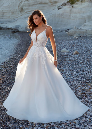 Ivory Beaded Lace Organza Butterfly Keyhole Back Wedding Dress With Pockets